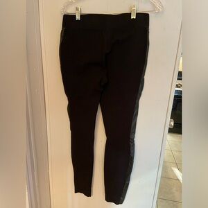 White House Black market Black leggings- leather strip on side - XS